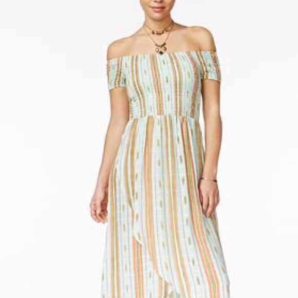 NWT Boho Stripe Mint Green Off Shoulder Maxi Dress - Picture 6 of 6